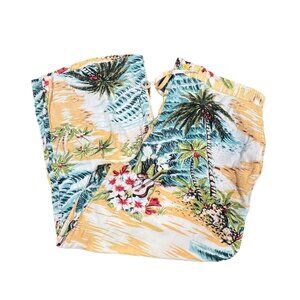 Braeton Womens XL Wide Leg Beach Capri Pants Hawaiian Drawstring Palm Trees Surf